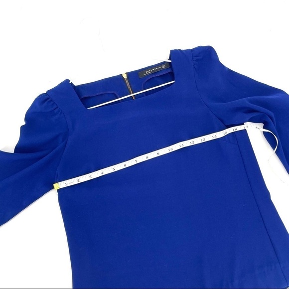 ZARA Blue Puff Shoulder 3/4 Blouse Zip Back - Picture 8 of 8